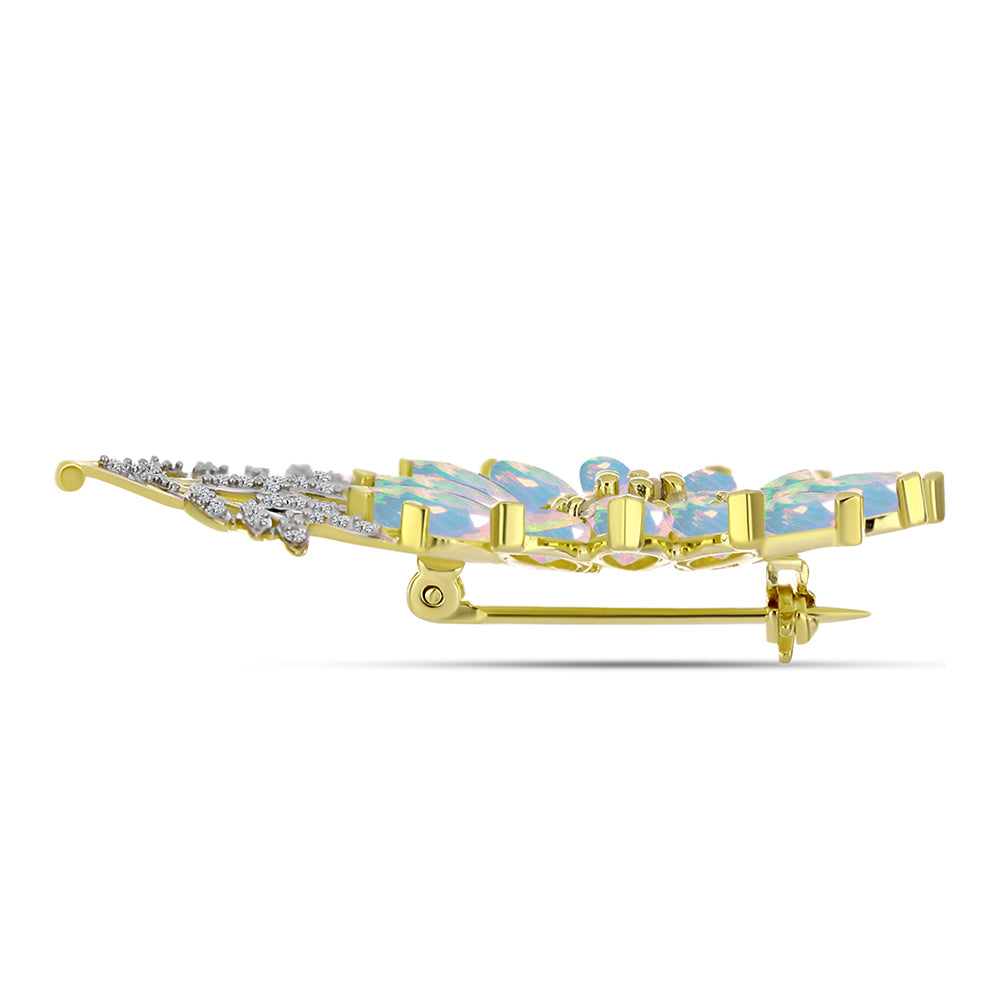 Broşă din Argint 925 Placat cu Aur ( 5.26 grame ) cu Opal Welo și Topaz Alb 5.57 Carate