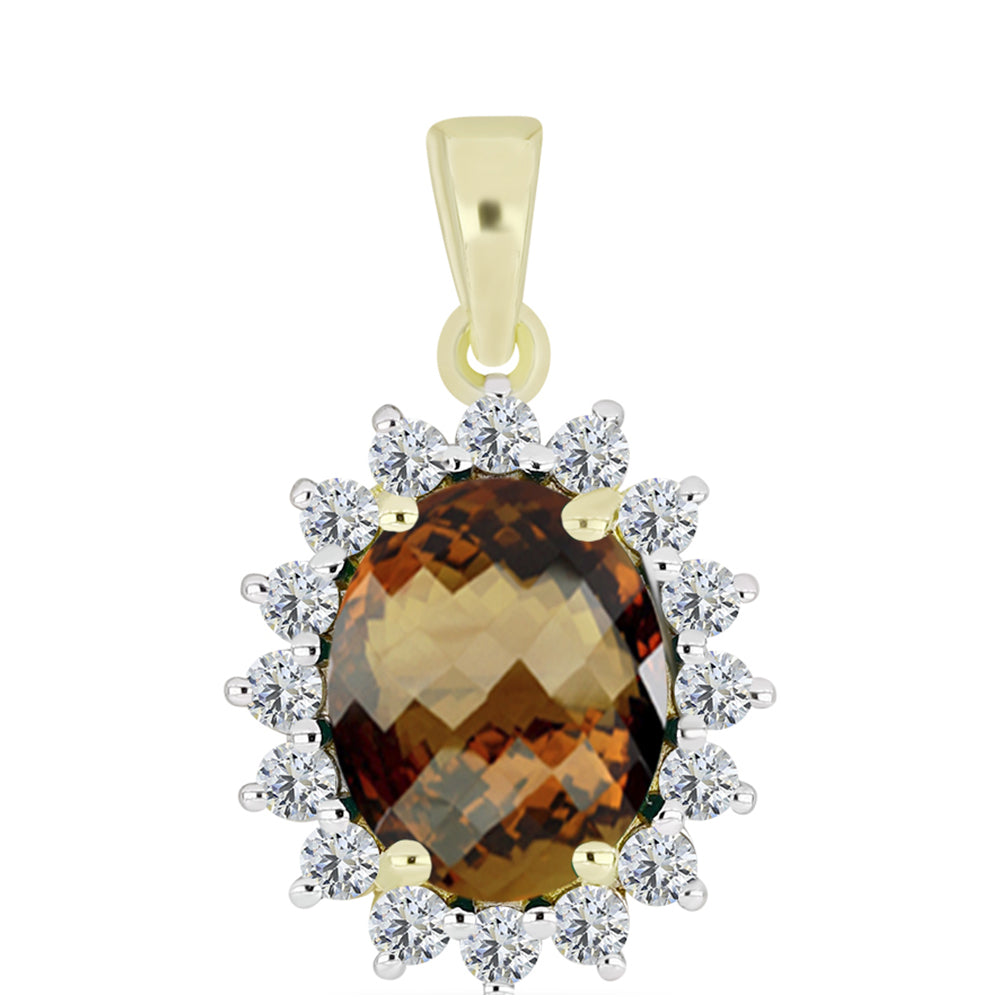 Pandantiv din Argint 925 Placat cu Aur ( 1.57 grame ) cu Cuarț Coniac și Topaz Alb 2.83 Carate 1 