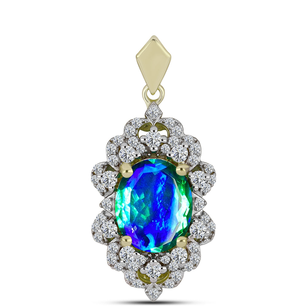 Pandantiv din Argint 925 Placat cu Aur ( 2.7 grame ) cu Cuarț Păun și Topaz Alb 3.81 Carate 1 