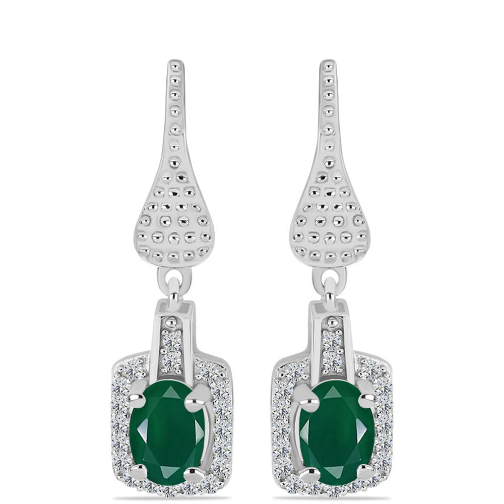 Cercei din Argint 925 ( 4.77 grame ) cu Calcedon Verde și Topaz Alb 1.67 Carate