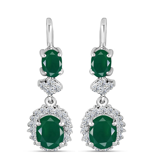 Cercei din Argint 925 ( 3.92 grame ) cu Calcedon Verde și Topaz Alb 3.62 Carate