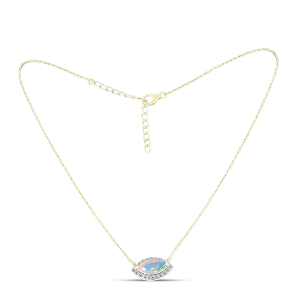 Colier din Argint 925 Placat cu Aur ( 3.41 grame ) cu Opal Welo și Topaz Alb 1.26 Carate