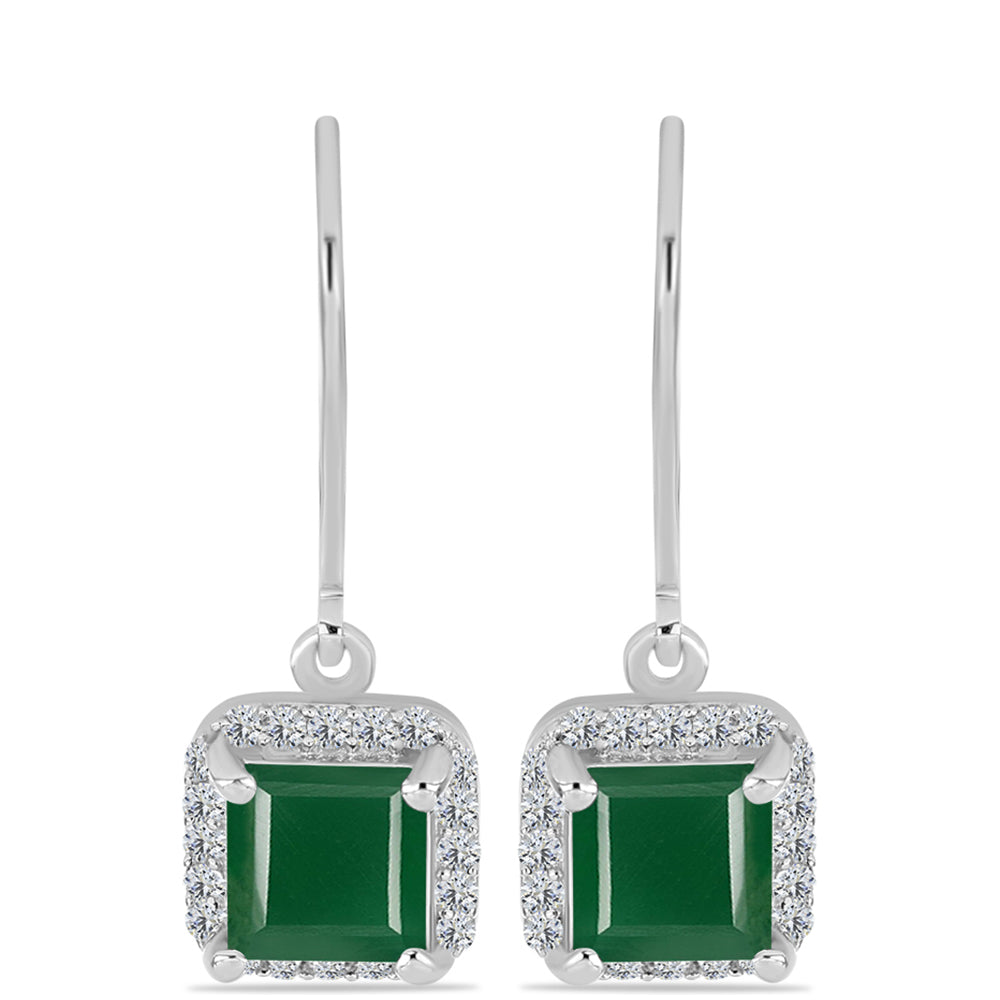 Cercei din Argint 925 ( 2.37 grame ) cu Calcedon Verde și Topaz Alb 2.56 Carate