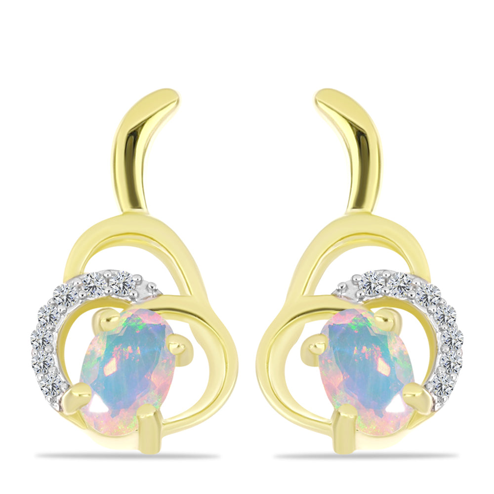 Cercei din Argint 925 Placat cu Aur ( 3.49 grame ) cu Opal Welo și Topaz Alb 0.67 Carate