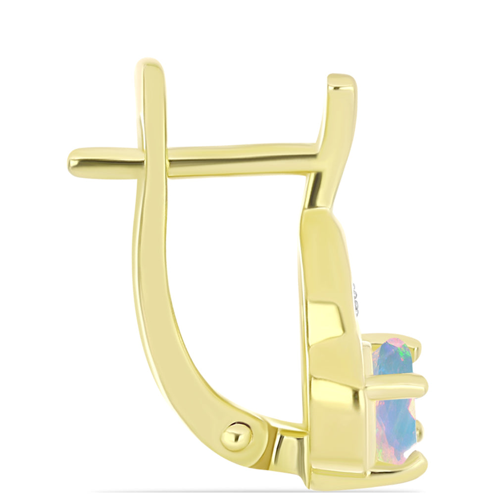 Cercei din Argint 925 Placat cu Aur ( 3.49 grame ) cu Opal Welo și Topaz Alb 0.67 Carate 2 