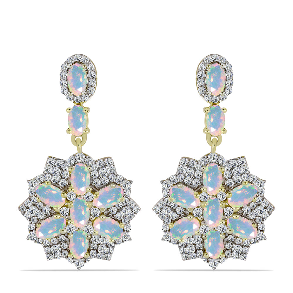 Cercei din Argint 925 Placat cu Aur ( 6.52 grame ) cu Opal Welo și Topaz Alb 4.4 Carate 1 
