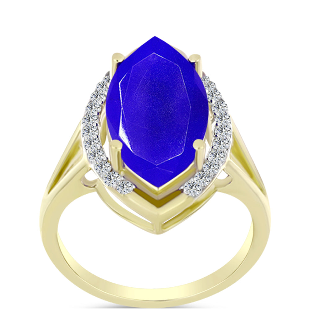 Inel din Argint 925 Placat cu Aur ( 3.31 grame ) cu Agat Albastru și Topaz Alb 5.14 Carate