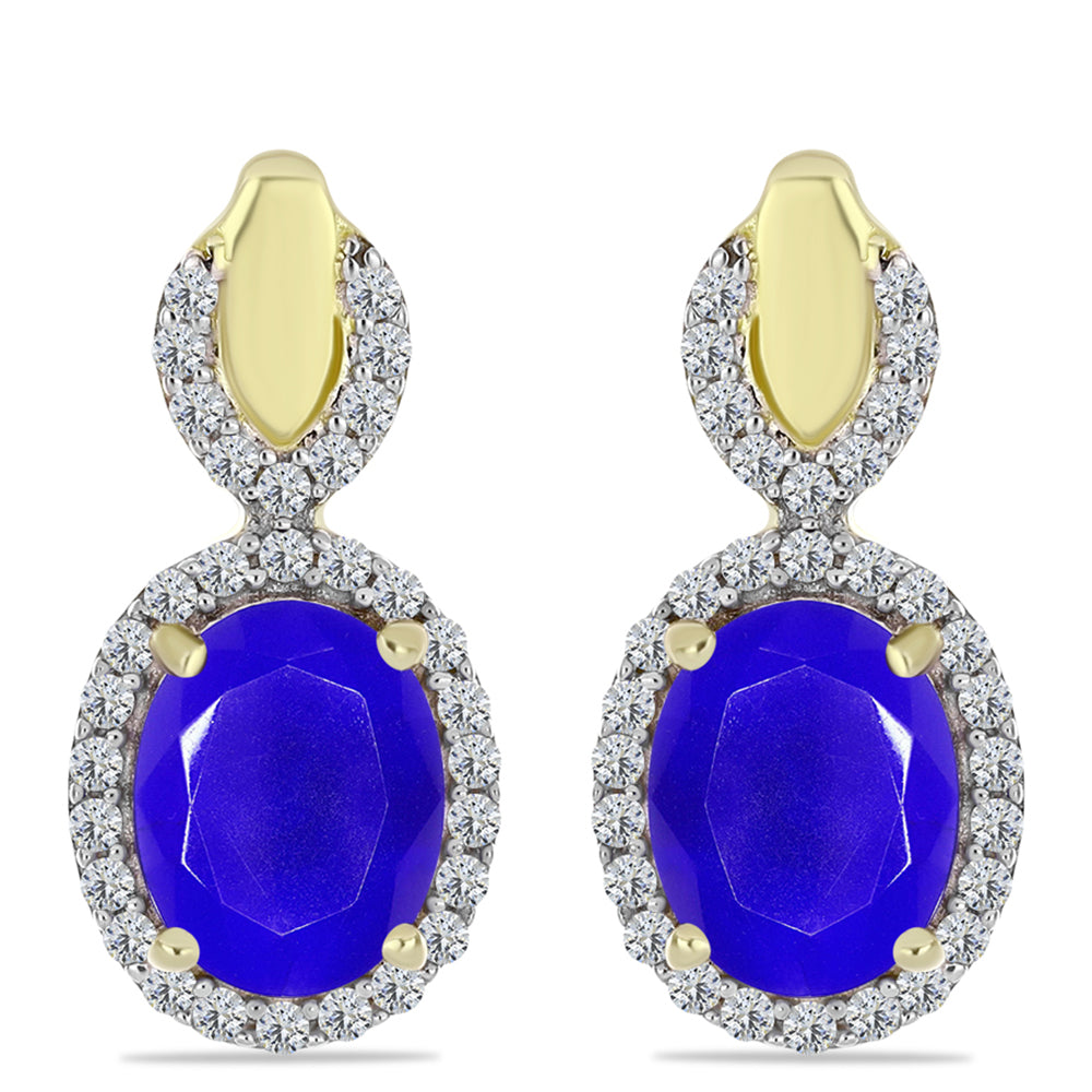 Cercei din Argint 925 Placat cu Aur ( 4.68 grame ) cu Agat Albastru și Topaz Alb 3.91 Carate