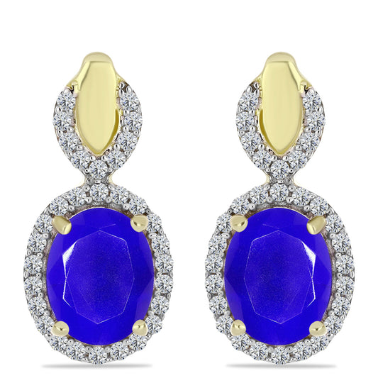 Cercei din Argint 925 Placat cu Aur ( 4.68 grame ) cu Agat Albastru și Topaz Alb 3.91 Carate
