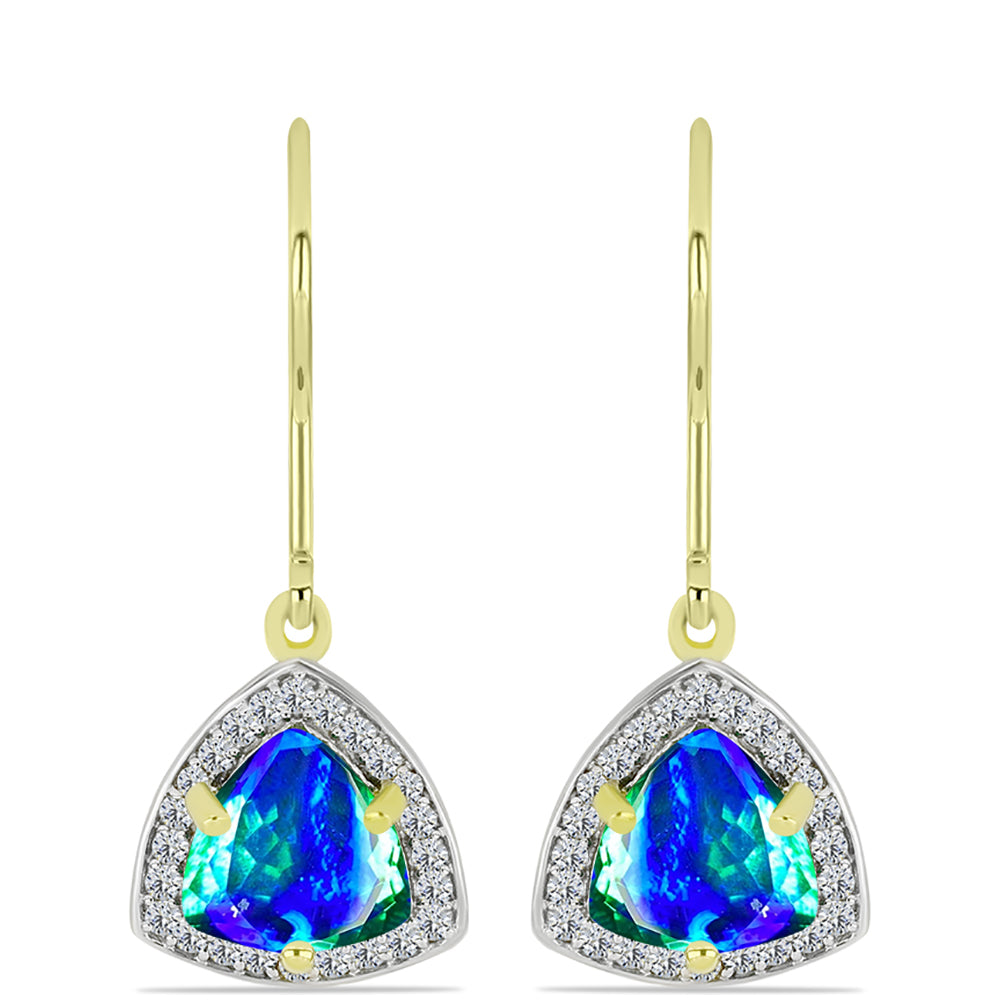 Cercei din Argint 925 Placat cu Aur ( 2.5 grame ) cu Cuarț Păun și Topaz Alb 3.69 Carate 1 