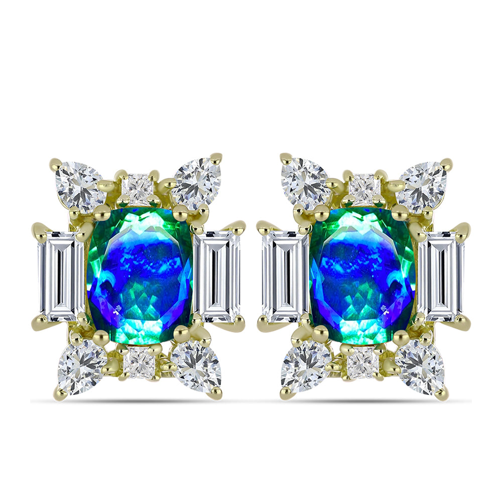 Cercei din Argint 925 Placat cu Aur ( 4.46 grame ) cu Cuarț Păun și Topaz Alb 7.48 Carate