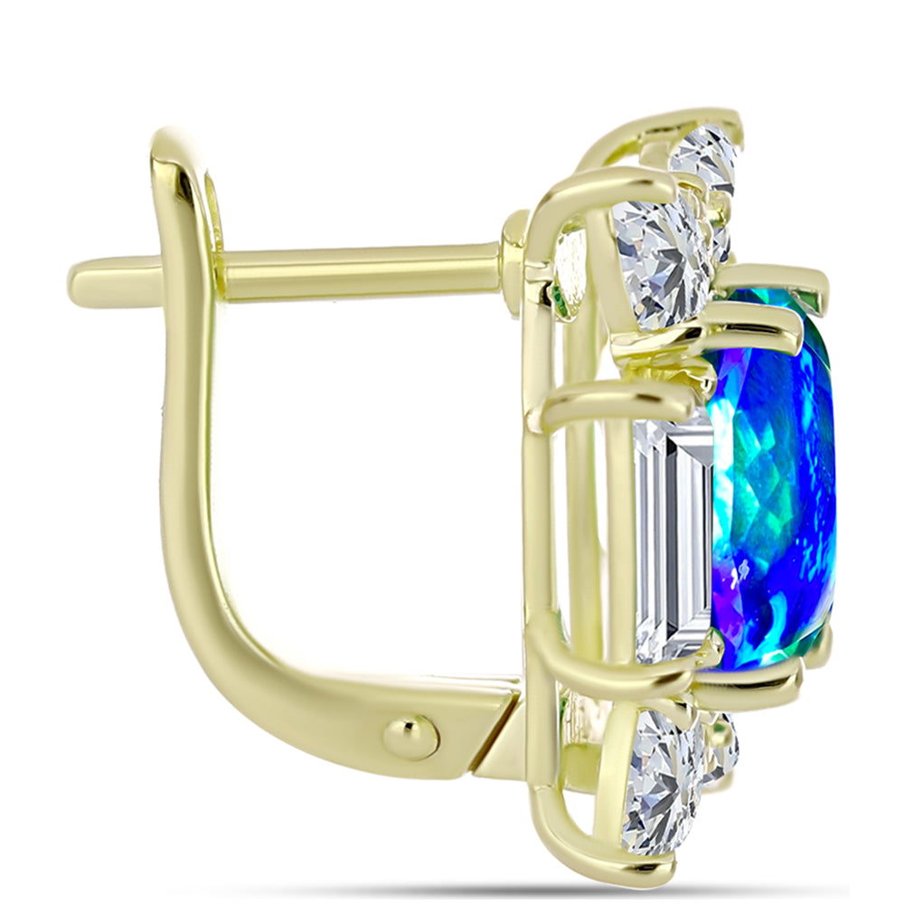Cercei din Argint 925 Placat cu Aur ( 4.46 grame ) cu Cuarț Păun și Topaz Alb 7.48 Carate