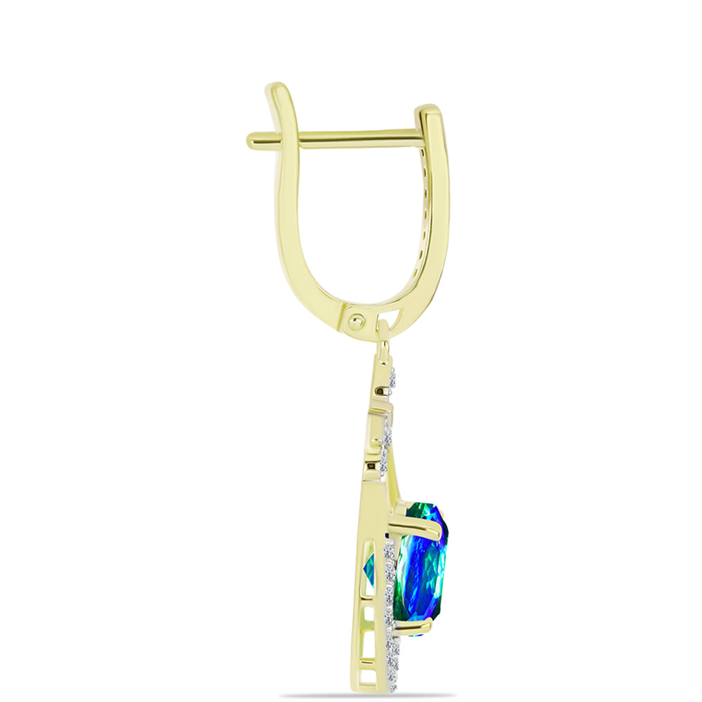 Cercei din Argint 925 Placat cu Aur ( 3.7 grame ) cu Cuarț Păun și Topaz Alb 4.07 Carate 2 