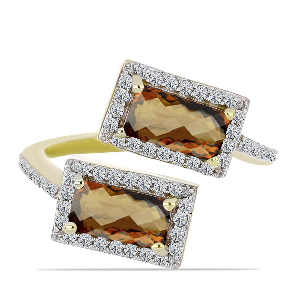 Inel din Argint 925 Placat cu Aur ( 3.38 grame ) cu Cuarț Coniac și Topaz Alb 1.81 Carate 1 