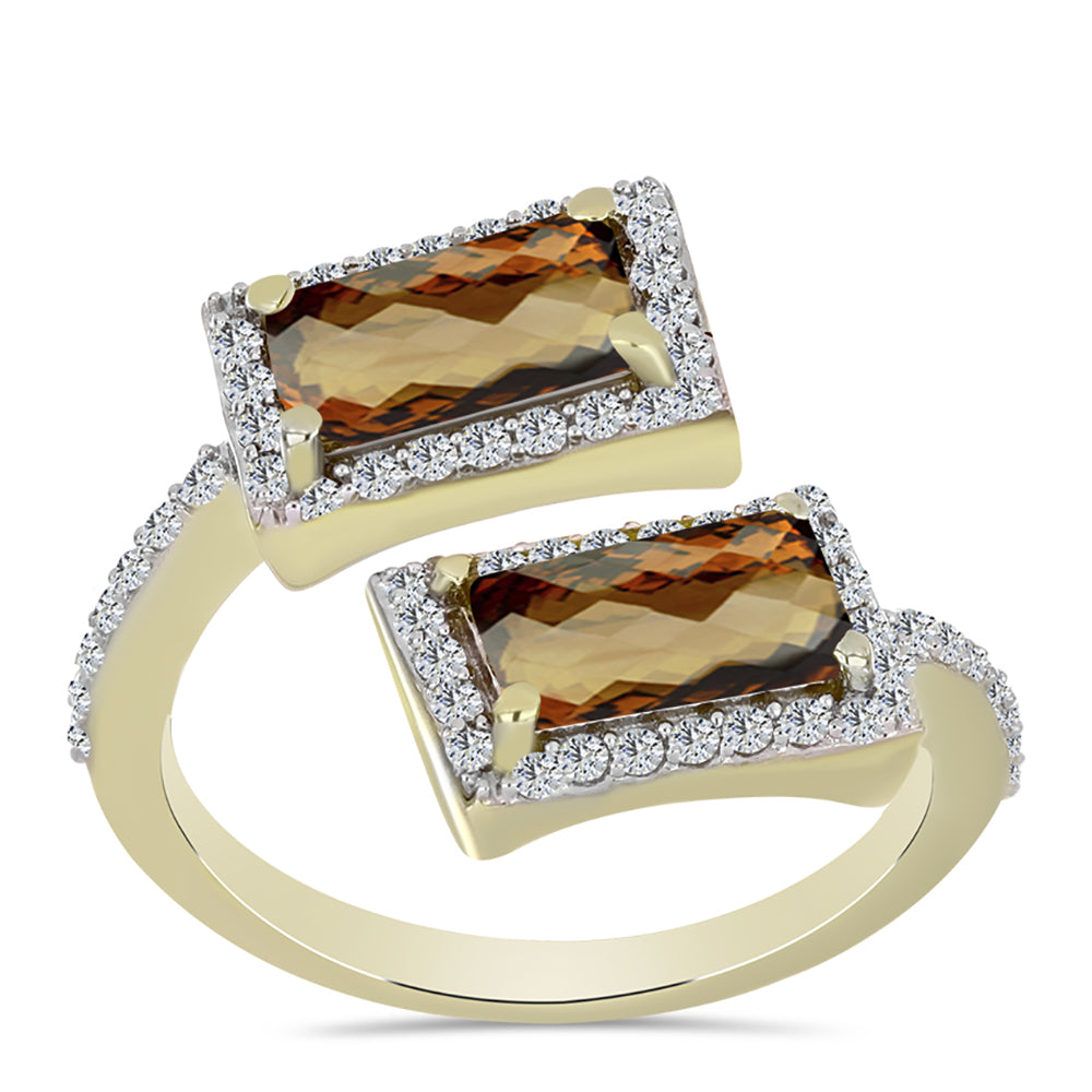 Inel din Argint 925 Placat cu Aur ( 3.38 grame ) cu Cuarț Coniac și Topaz Alb 1.81 Carate