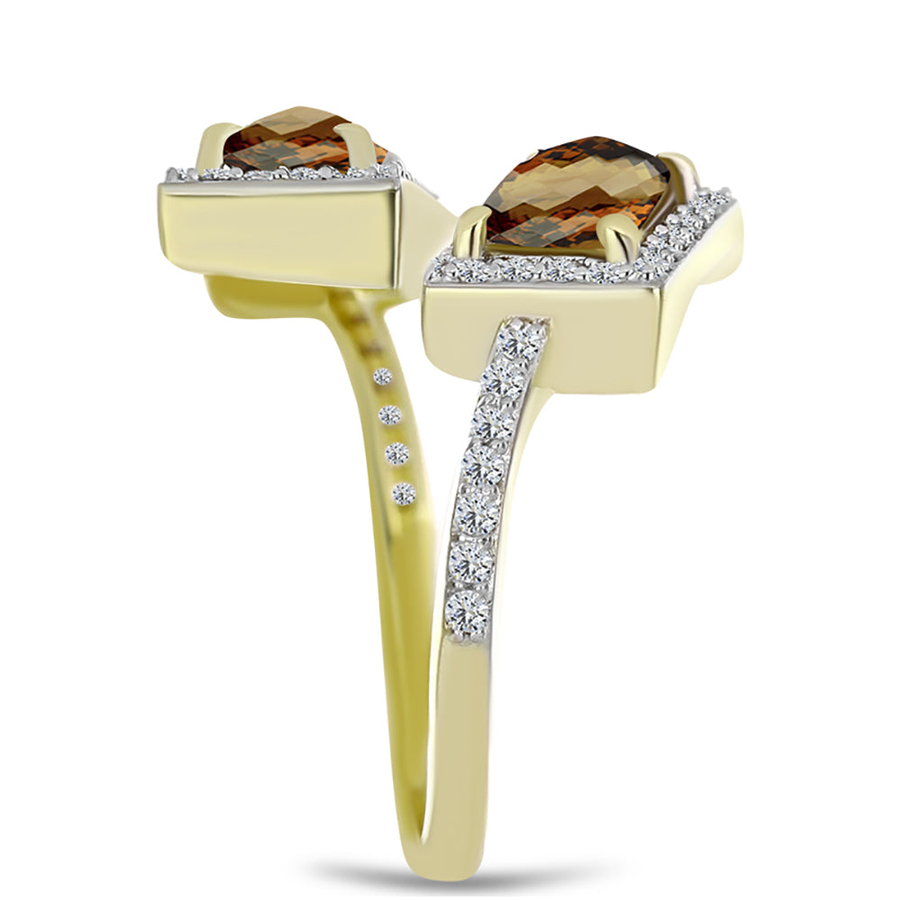 Inel din Argint 925 Placat cu Aur ( 3.38 grame ) cu Cuarț Coniac și Topaz Alb 1.81 Carate