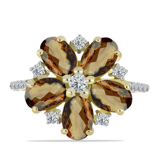 Inel din Argint 925 Placat cu Aur ( 3.41 grame ) cu Cuarț Coniac și Topaz Alb 3.72 Carate