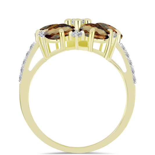 Inel din Argint 925 Placat cu Aur ( 3.41 grame ) cu Cuarț Coniac și Topaz Alb 3.72 Carate