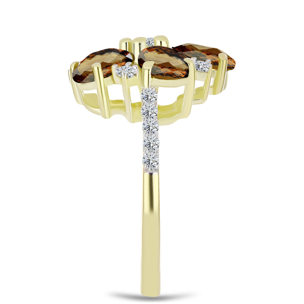 Inel din Argint 925 Placat cu Aur ( 3.41 grame ) cu Cuarț Coniac și Topaz Alb 3.72 Carate 4 