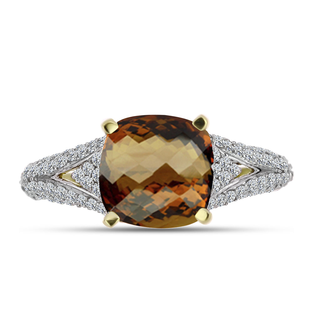 Inel din Argint 925 Placat cu Aur ( 3.67 grame ) cu Cuarț Coniac și Topaz Alb 4.34 Carate