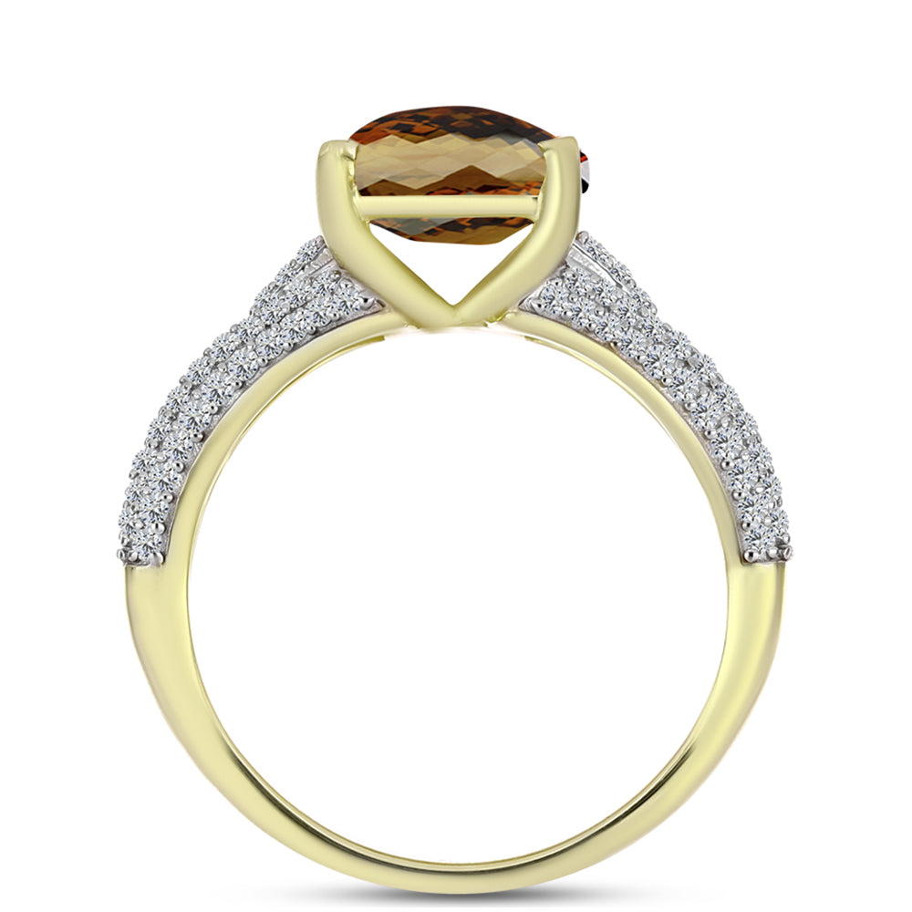 Inel din Argint 925 Placat cu Aur ( 3.67 grame ) cu Cuarț Coniac și Topaz Alb 4.34 Carate