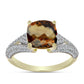 Inel din Argint 925 Placat cu Aur ( 3.67 grame ) cu Cuarț Coniac și Topaz Alb 4.34 Carate