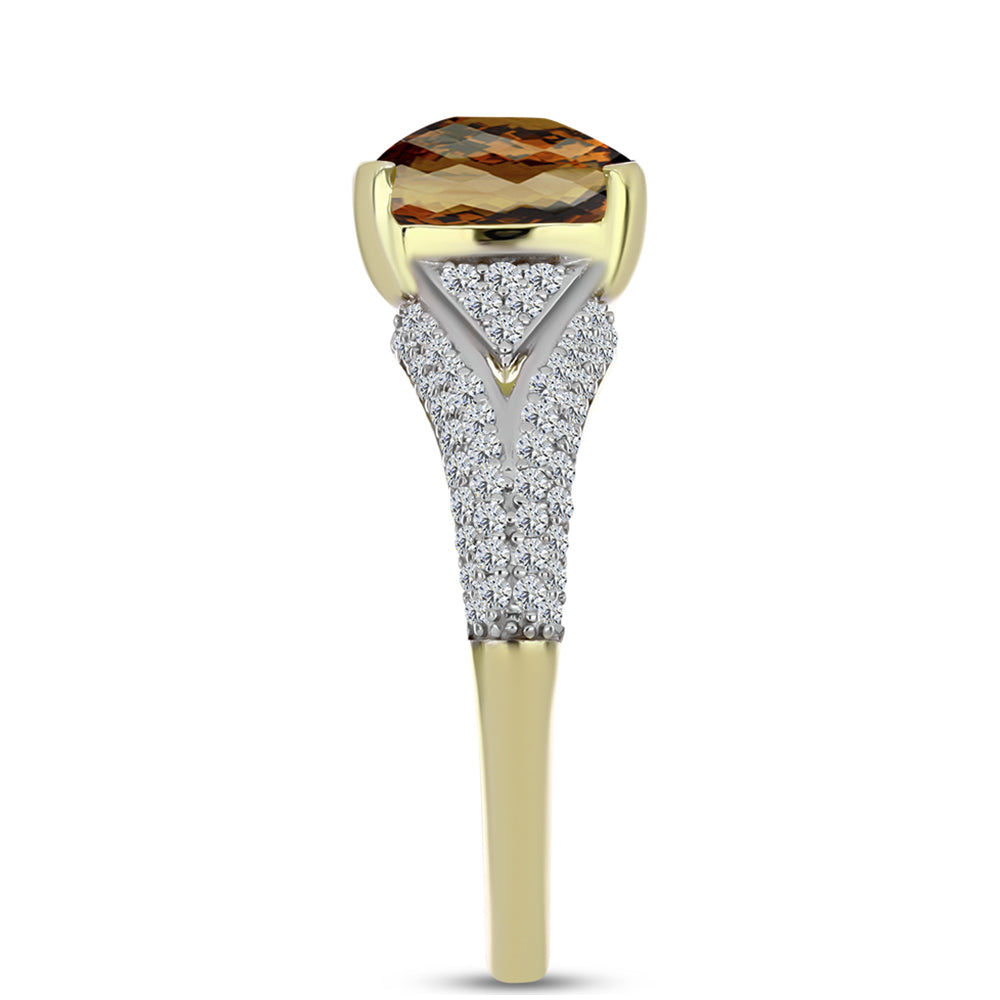 Inel din Argint 925 Placat cu Aur ( 3.67 grame ) cu Cuarț Coniac și Topaz Alb 4.34 Carate