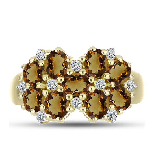 Inel din Argint 925 Placat cu Aur ( 4.73 grame ) cu Cuarț Coniac și Topaz Alb 3.16 Carate