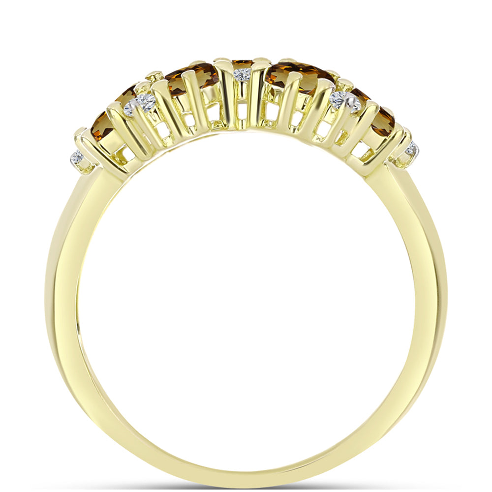 Inel din Argint 925 Placat cu Aur ( 4.73 grame ) cu Cuarț Coniac și Topaz Alb 3.16 Carate