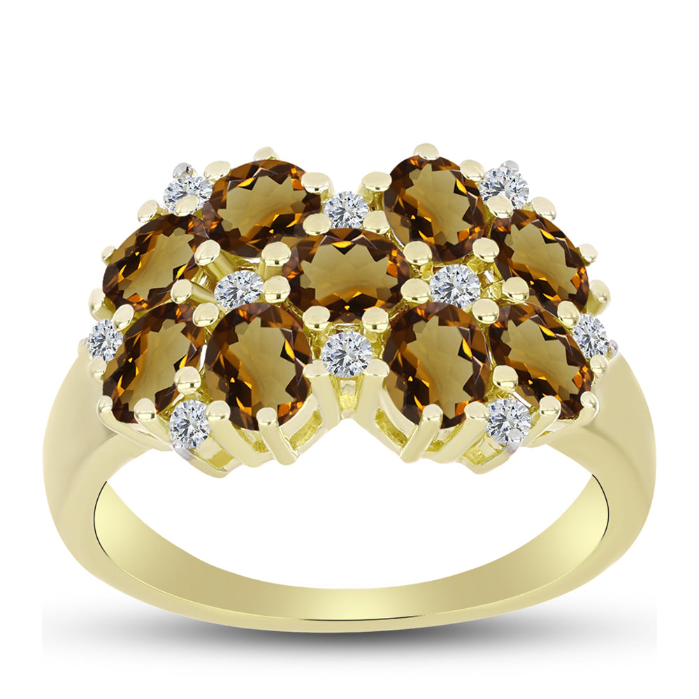 Inel din Argint 925 Placat cu Aur ( 4.73 grame ) cu Cuarț Coniac și Topaz Alb 3.16 Carate