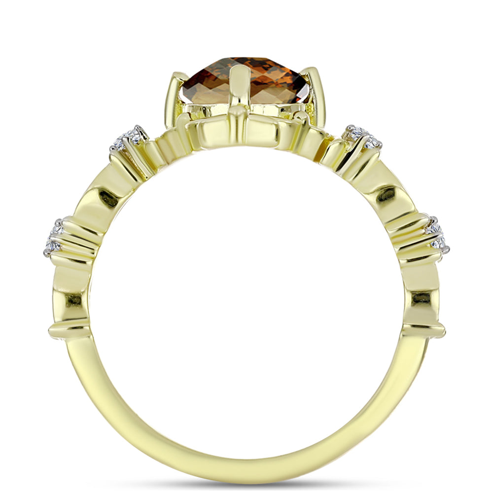 Inel din Argint 925 Placat cu Aur ( 2.9 grame ) cu Cuarț Coniac și Topaz Alb 1.53 Carate