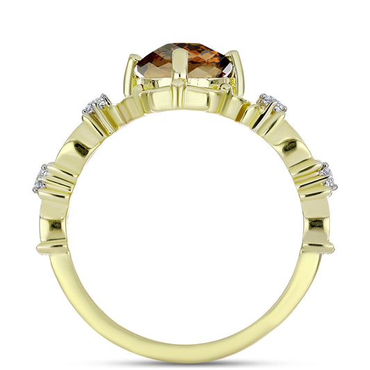 Inel din Argint 925 Placat cu Aur ( 2.9 grame ) cu Cuarț Coniac și Topaz Alb 1.53 Carate