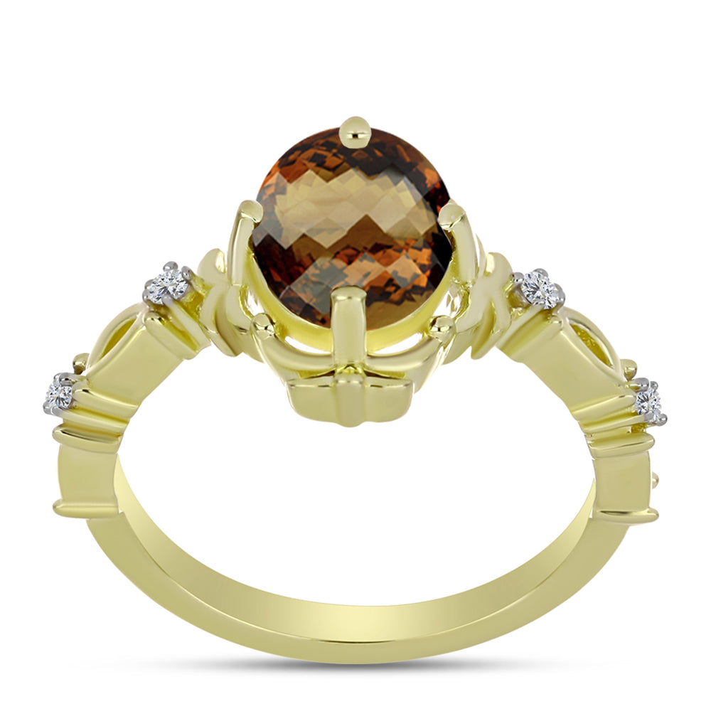 Inel din Argint 925 Placat cu Aur ( 2.9 grame ) cu Cuarț Coniac și Topaz Alb 1.53 Carate