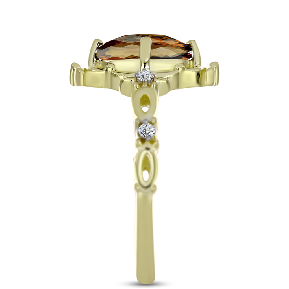 Inel din Argint 925 Placat cu Aur ( 2.9 grame ) cu Cuarț Coniac și Topaz Alb 1.53 Carate