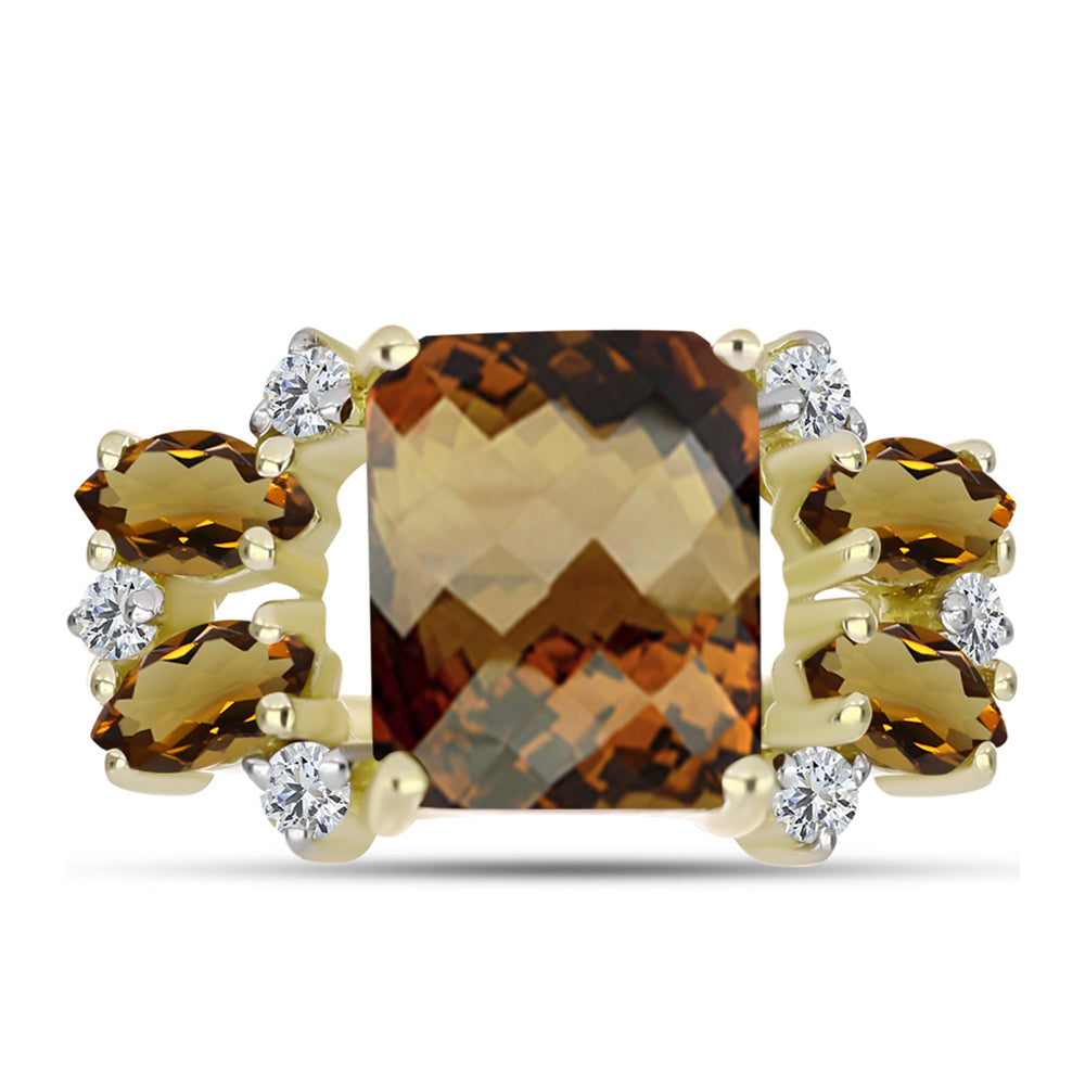 Inel din Argint 925 Placat cu Aur ( 2.77 grame ) cu Cuarț Coniac și Topaz Alb 3.9 Carate