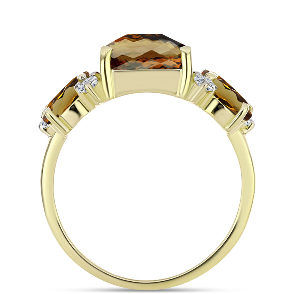 Inel din Argint 925 Placat cu Aur ( 2.77 grame ) cu Cuarț Coniac și Topaz Alb 3.9 Carate