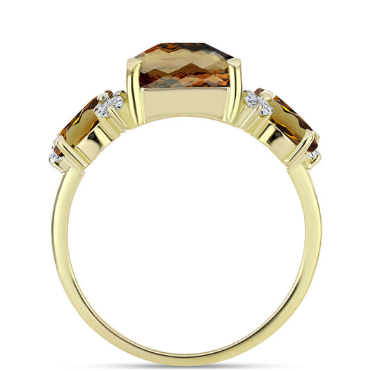 Inel din Argint 925 Placat cu Aur ( 2.77 grame ) cu Cuarț Coniac și Topaz Alb 3.9 Carate
