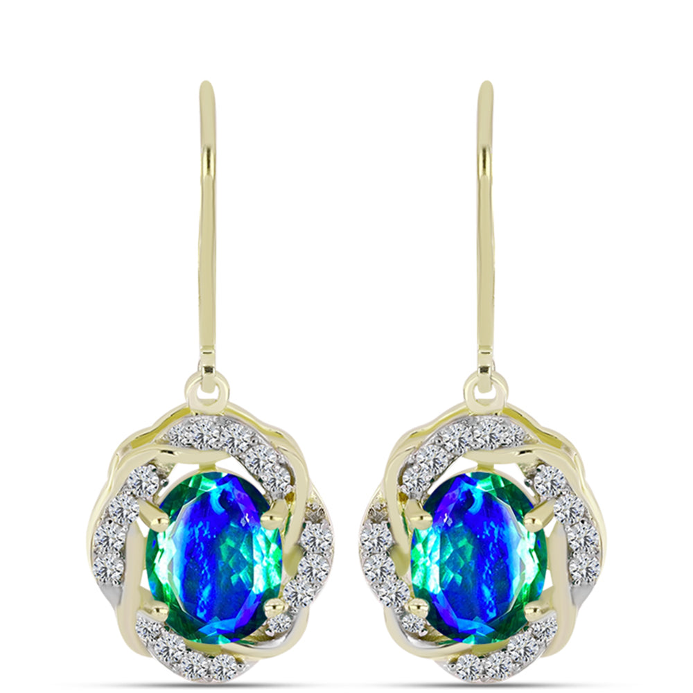 Cercei din Argint 925 Placat cu Aur ( 3.78 grame ) cu Cuarț Păun și Topaz Alb 3.98 Carate