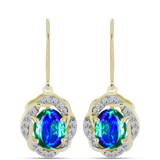Cercei din Argint 925 Placat cu Aur ( 3.78 grame ) cu Cuarț Păun și Topaz Alb 3.98 Carate