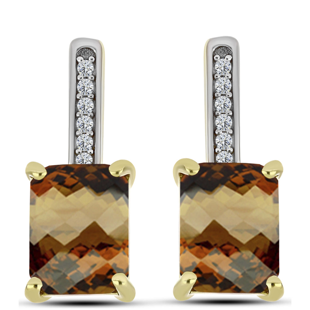 Cercei din Argint 925 Placat cu Aur ( 2.83 grame ) cu Cuarț Coniac și Topaz Alb 2.83 Carate