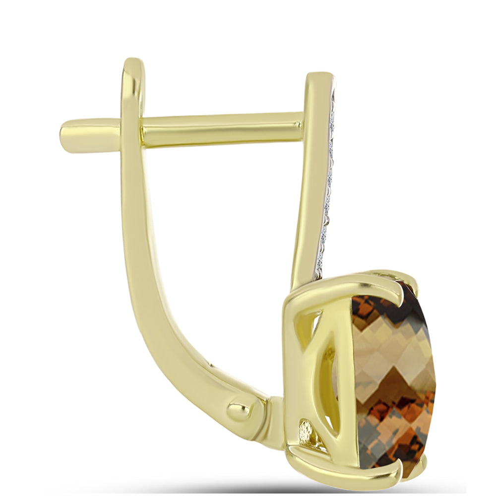 Cercei din Argint 925 Placat cu Aur ( 2.83 grame ) cu Cuarț Coniac și Topaz Alb 2.83 Carate