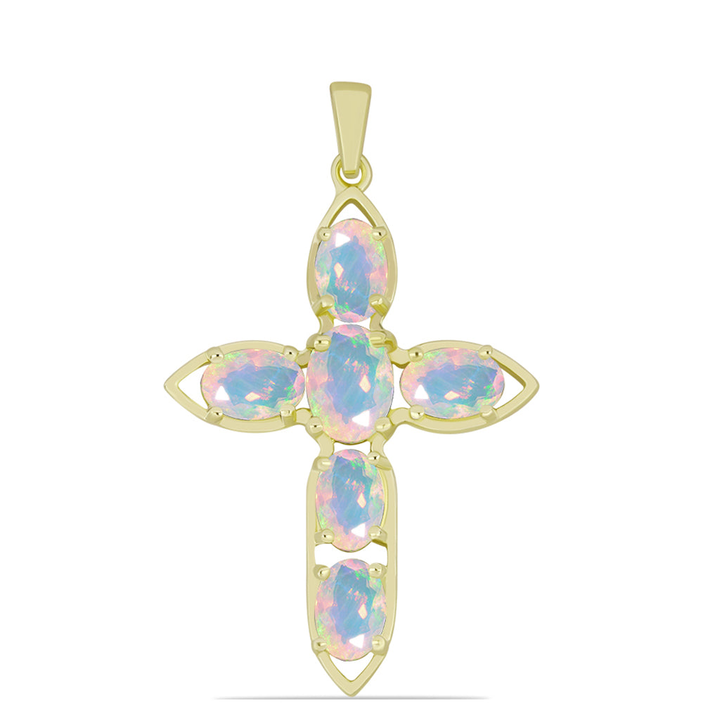 Cruce Pandantiv din Argint 925 Placat cu Aur ( 1.8 grame ) cu Opal Welo 1.91 Carate 1 
