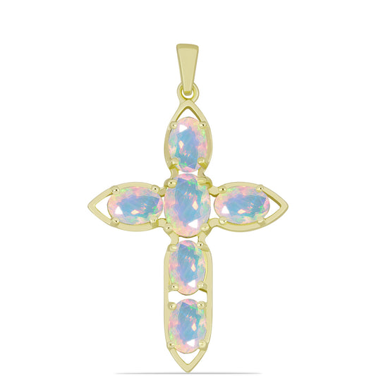 Cruce Pandantiv din Argint 925 Placat cu Aur ( 1.8 grame ) cu Opal Welo 1.91 Carate