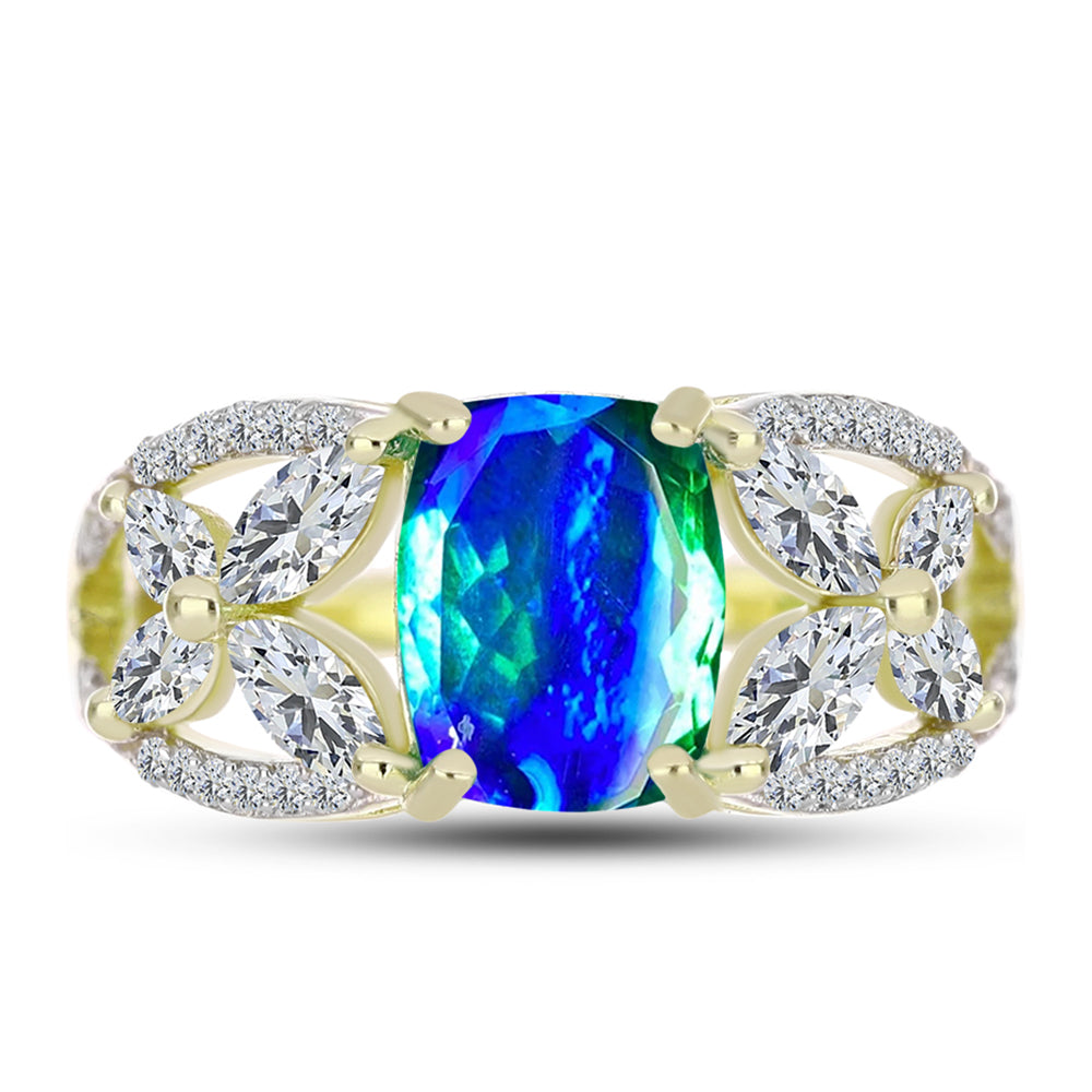 Inel din Argint 925 Placat cu Aur ( 3.21 grame ) cu Cuarț Păun și Topaz Alb 3.12 Carate 1 