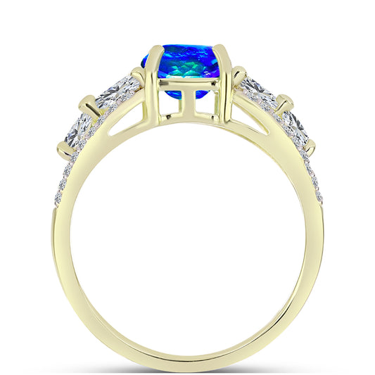 Inel din Argint 925 Placat cu Aur ( 3.21 grame ) cu Cuarț Păun și Topaz Alb 3.12 Carate