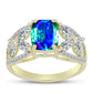 Inel din Argint 925 Placat cu Aur ( 3.21 grame ) cu Cuarț Păun și Topaz Alb 3.12 Carate