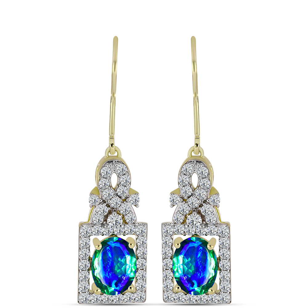 Cercei din Argint 925 Placat cu Aur ( 3.98 grame ) cu Cuarț Păun și Topaz Alb 3.56 Carate