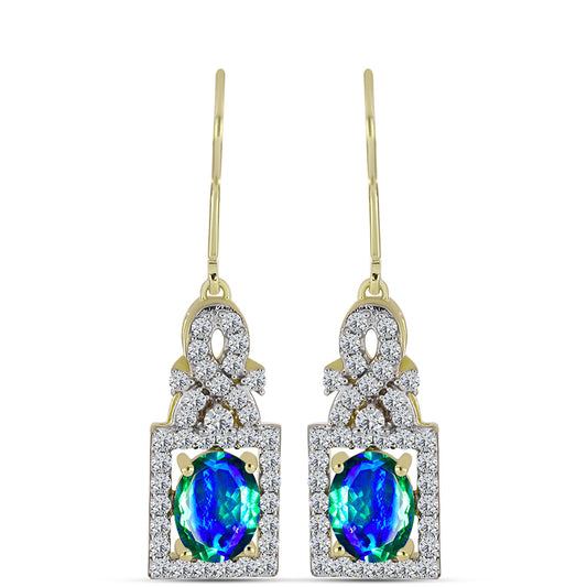 Cercei din Argint 925 Placat cu Aur ( 3.98 grame ) cu Cuarț Păun și Topaz Alb 3.56 Carate