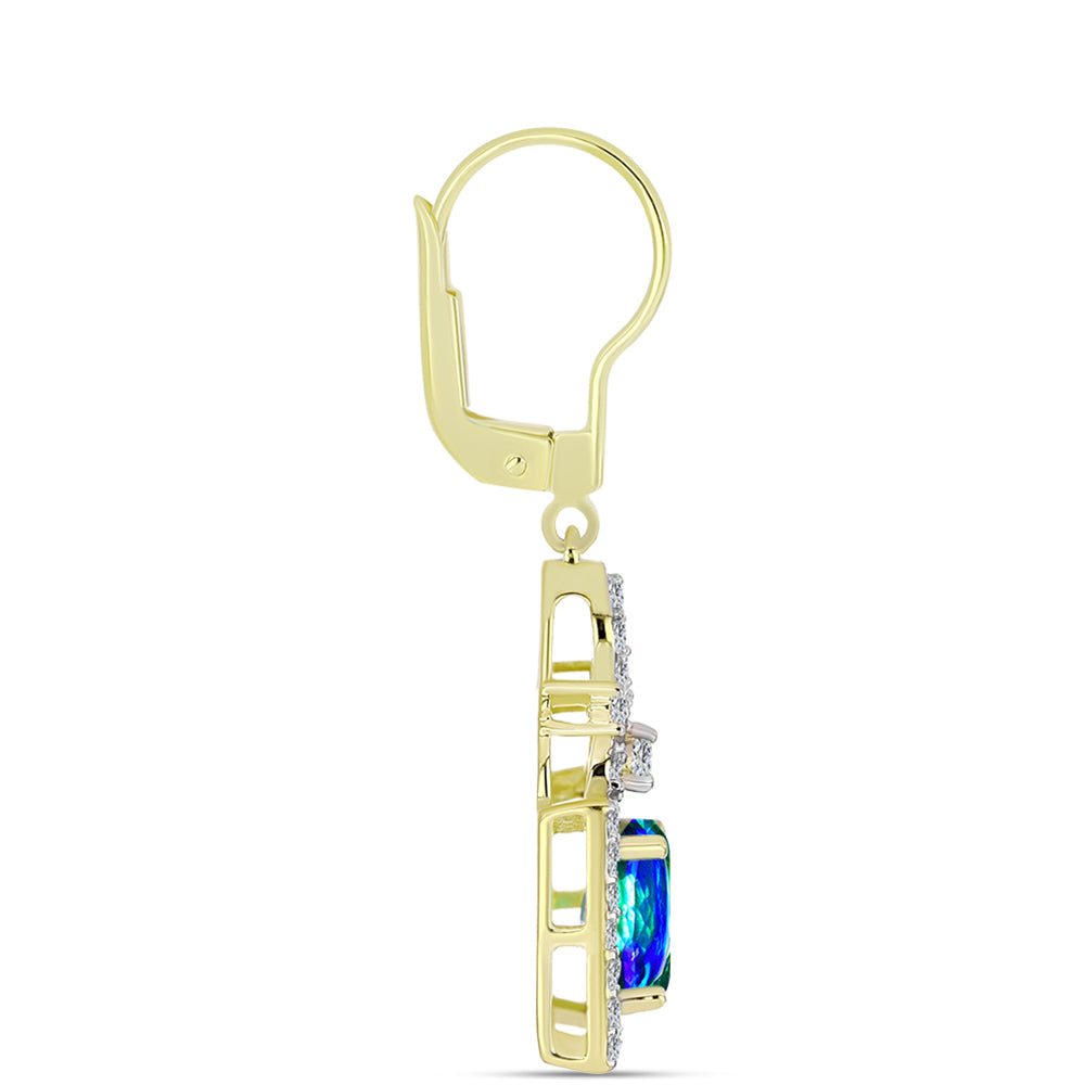 Cercei din Argint 925 Placat cu Aur ( 3.98 grame ) cu Cuarț Păun și Topaz Alb 3.56 Carate