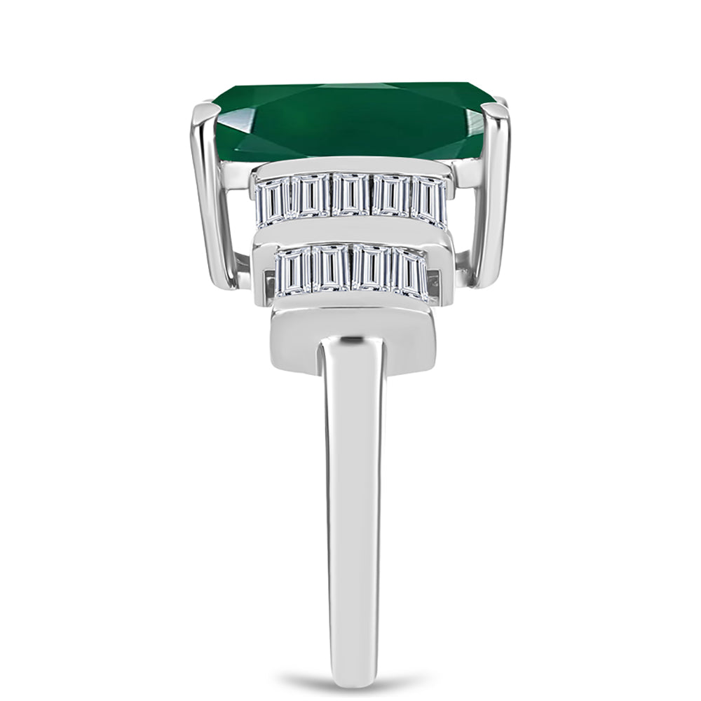 Inel din Argint 925 ( 4.69 grame ) cu Calcedon Verde și Zircon Alb 7.52 Carate